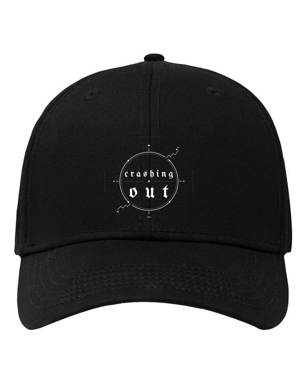 Crashing Out — Black structured cap with white compass crashing out emblem