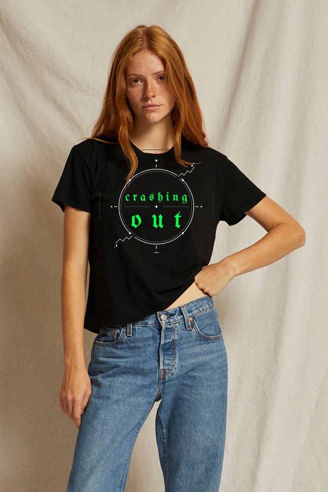 Crashing Out — Core Tee in black with green crashing out emblem